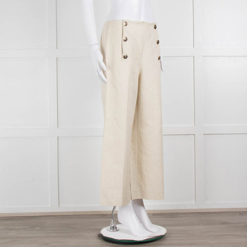 Sonia Rykiel Cream Wide Leg Trousers With Gold Buttons