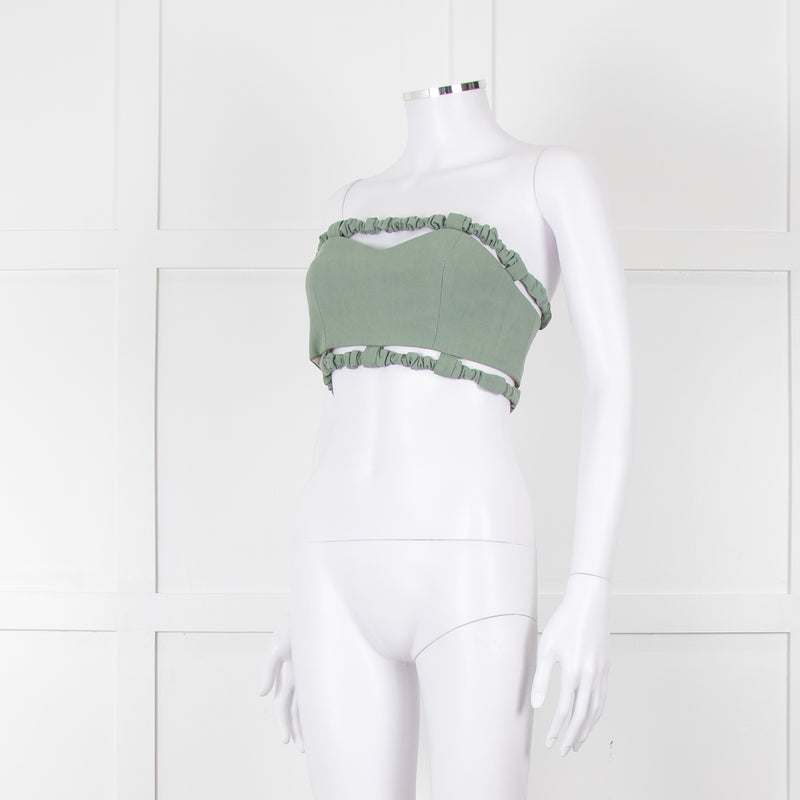 Ganni Green Cotton Bustier Top