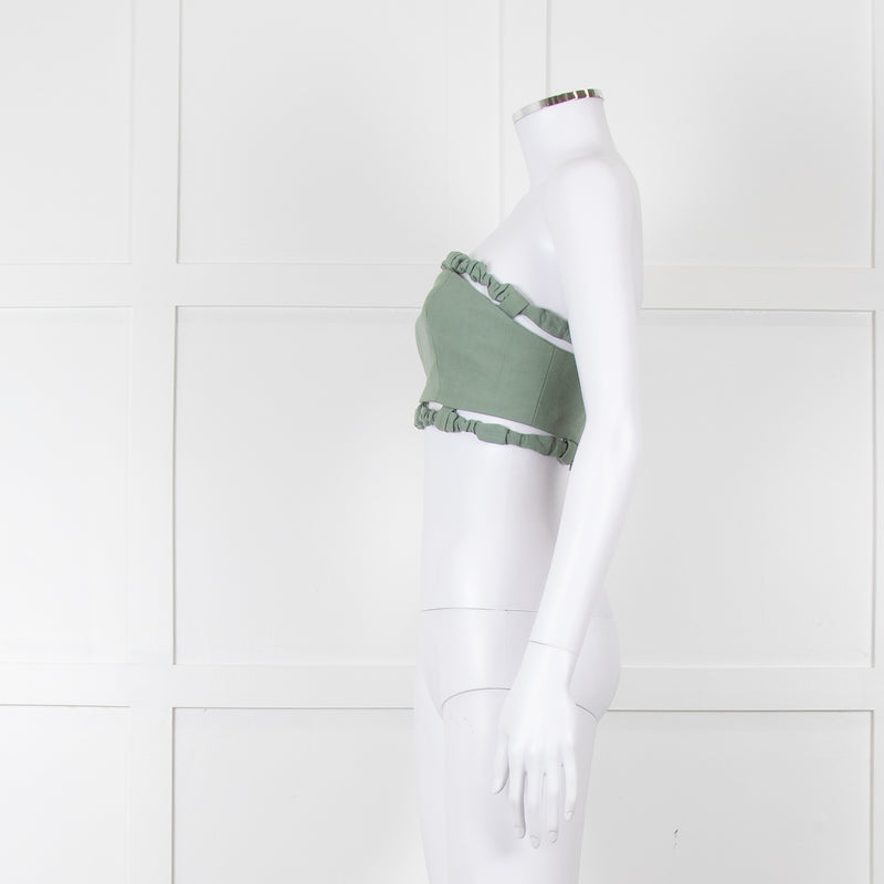 Ganni Green Cotton Bustier Top