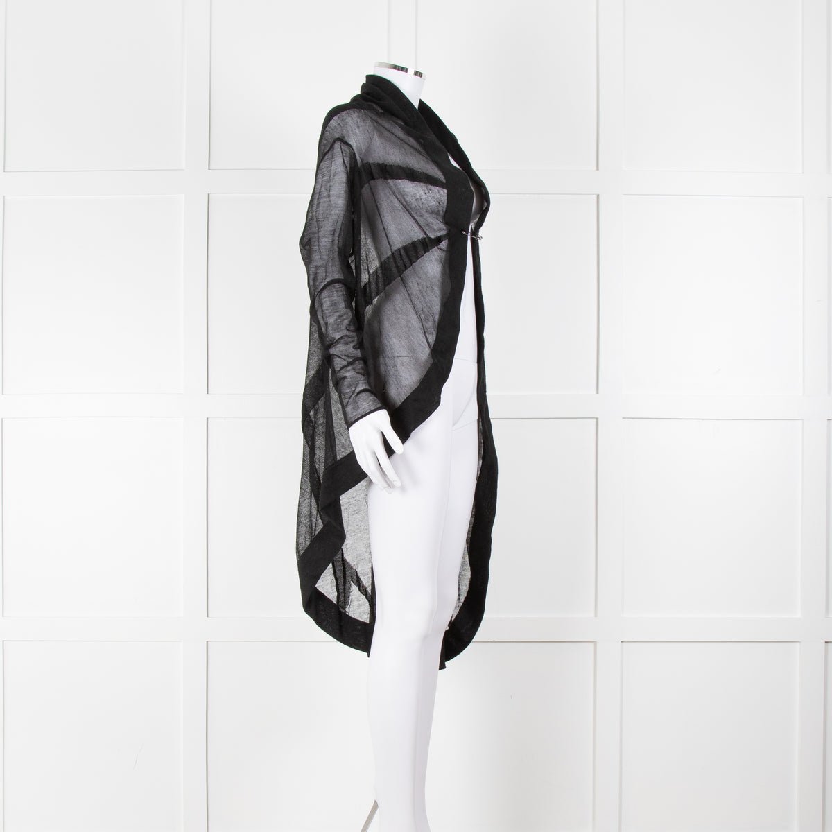 Sarah Pacini Black Sheer Draped Cardigan with Kilt Pin