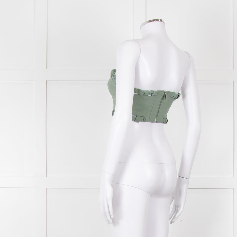 Ganni Green Cotton Bustier Top
