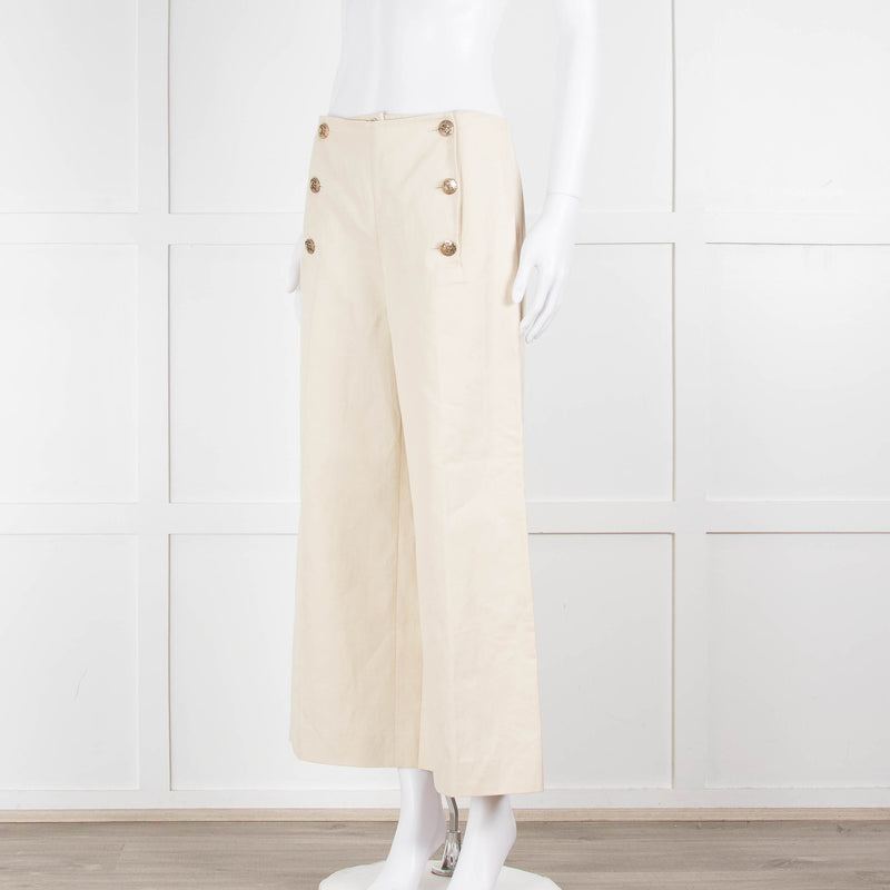Sonia Rykiel Cream Wide Leg Trousers With Gold Buttons