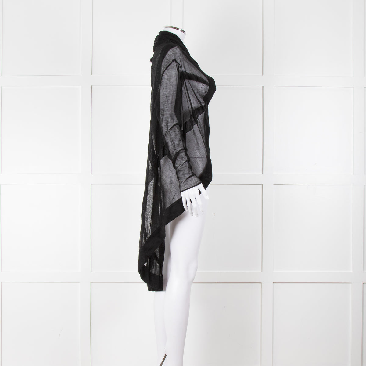 Sarah Pacini Black Sheer Draped Cardigan with Kilt Pin