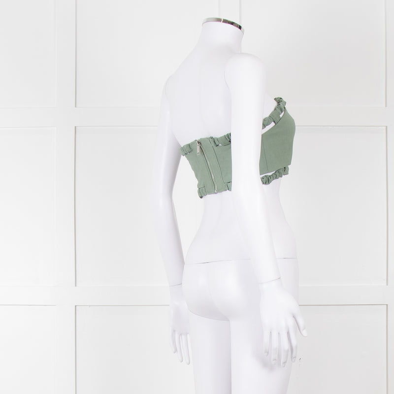 Ganni Green Cotton Bustier Top
