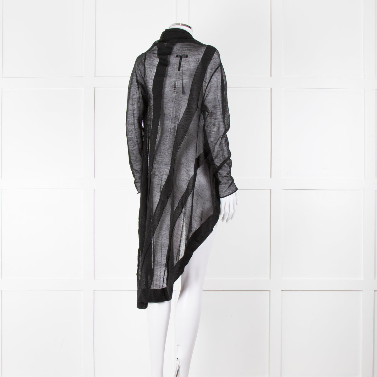 Sarah Pacini Black Sheer Draped Cardigan with Kilt Pin