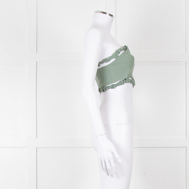 Ganni Green Cotton Bustier Top