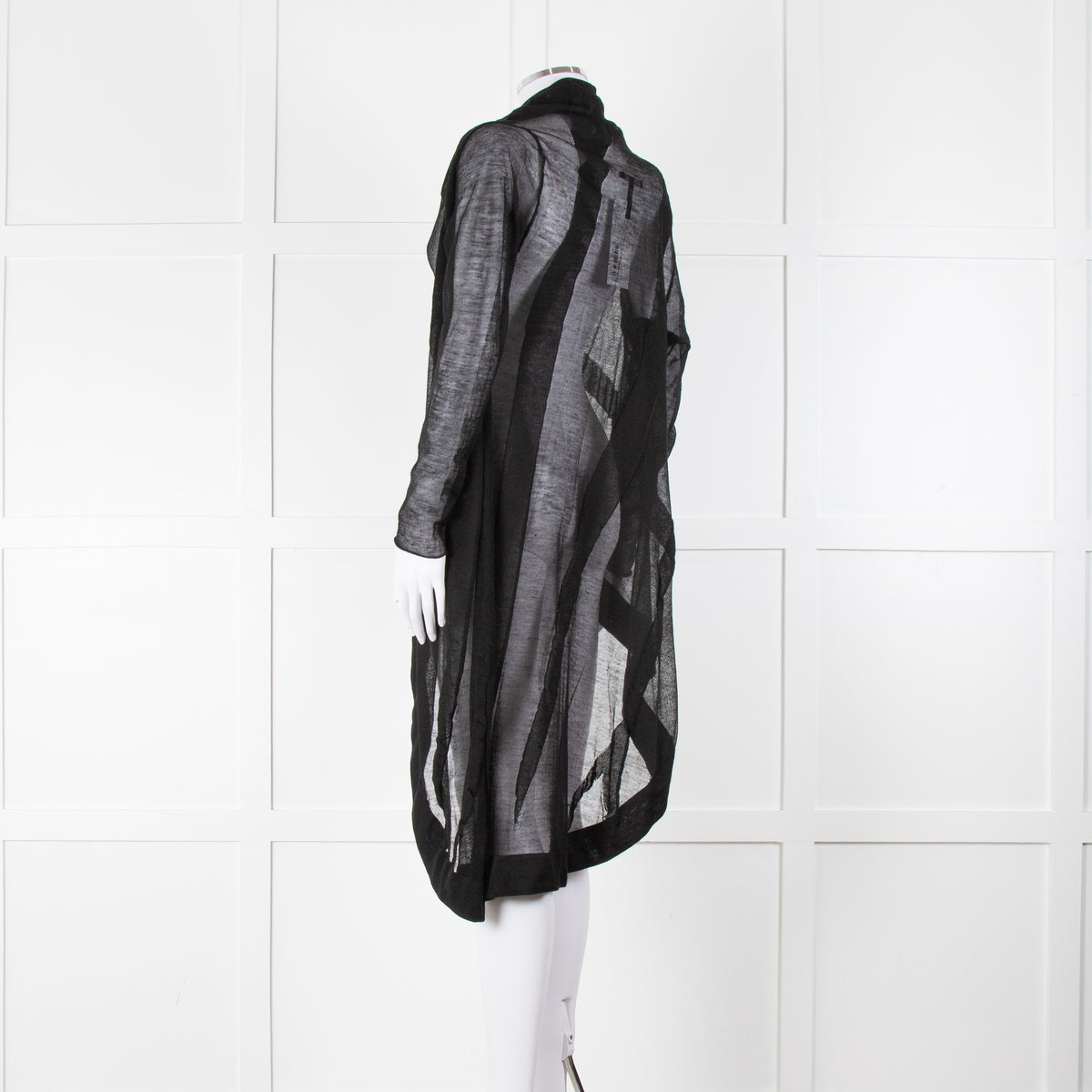 Sarah Pacini Black Sheer Draped Cardigan with Kilt Pin