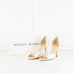 Manolo Blahnik Cream Satin Crystal Embellished Heeled Shoes