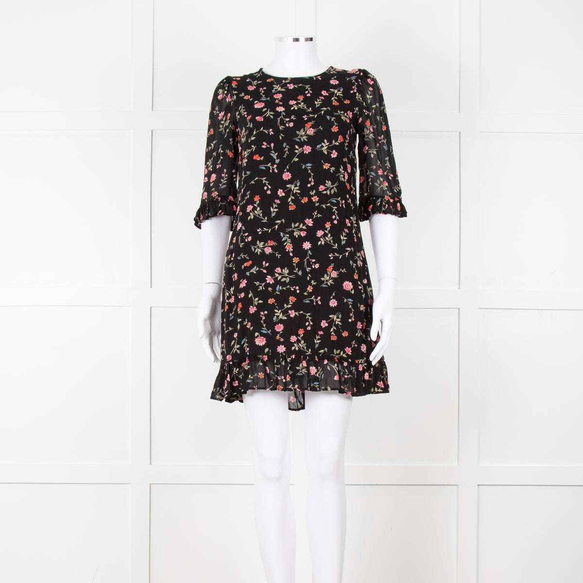 Ganni Black Dress Small Floral Pattern