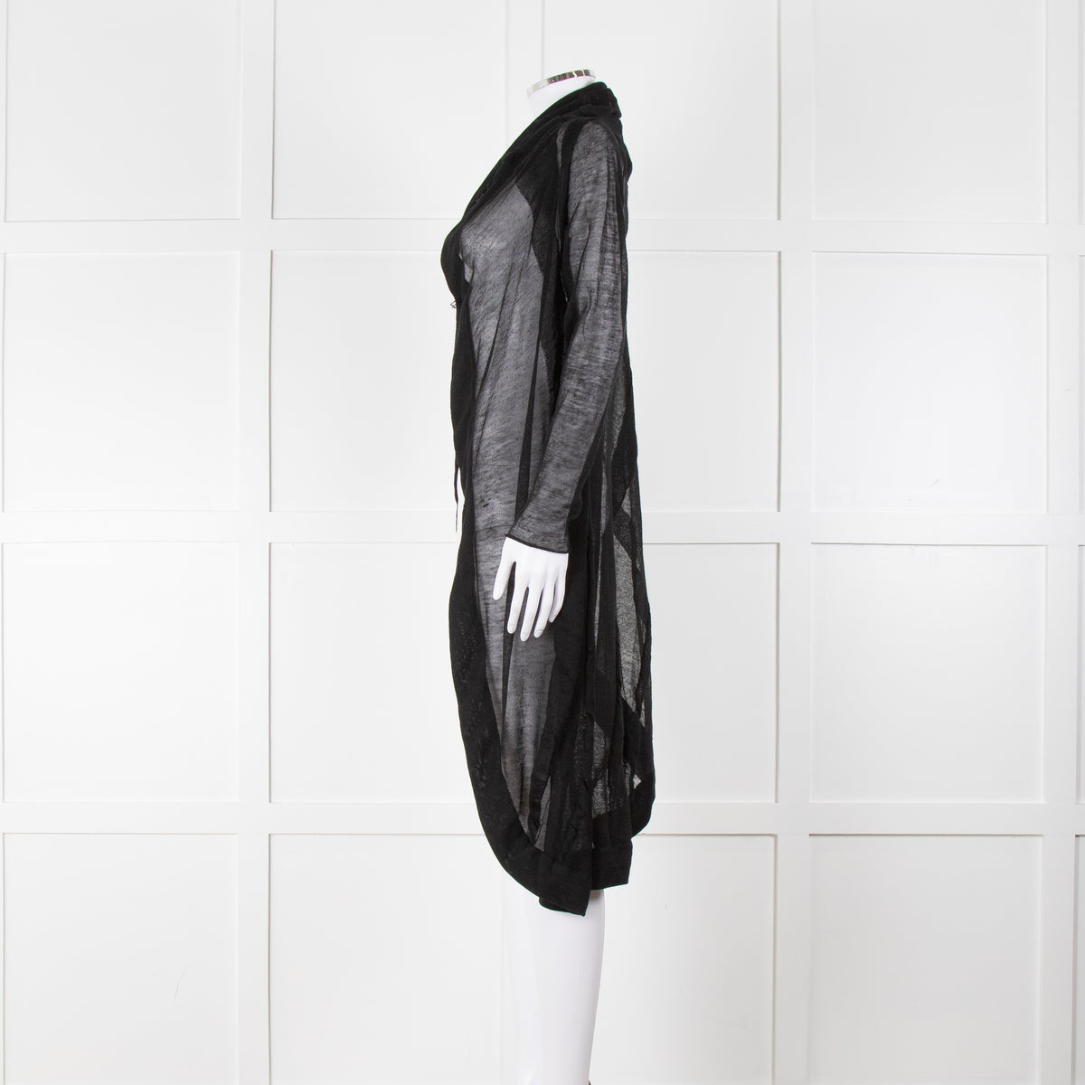 Sarah Pacini Black Sheer Draped Cardigan with Kilt Pin