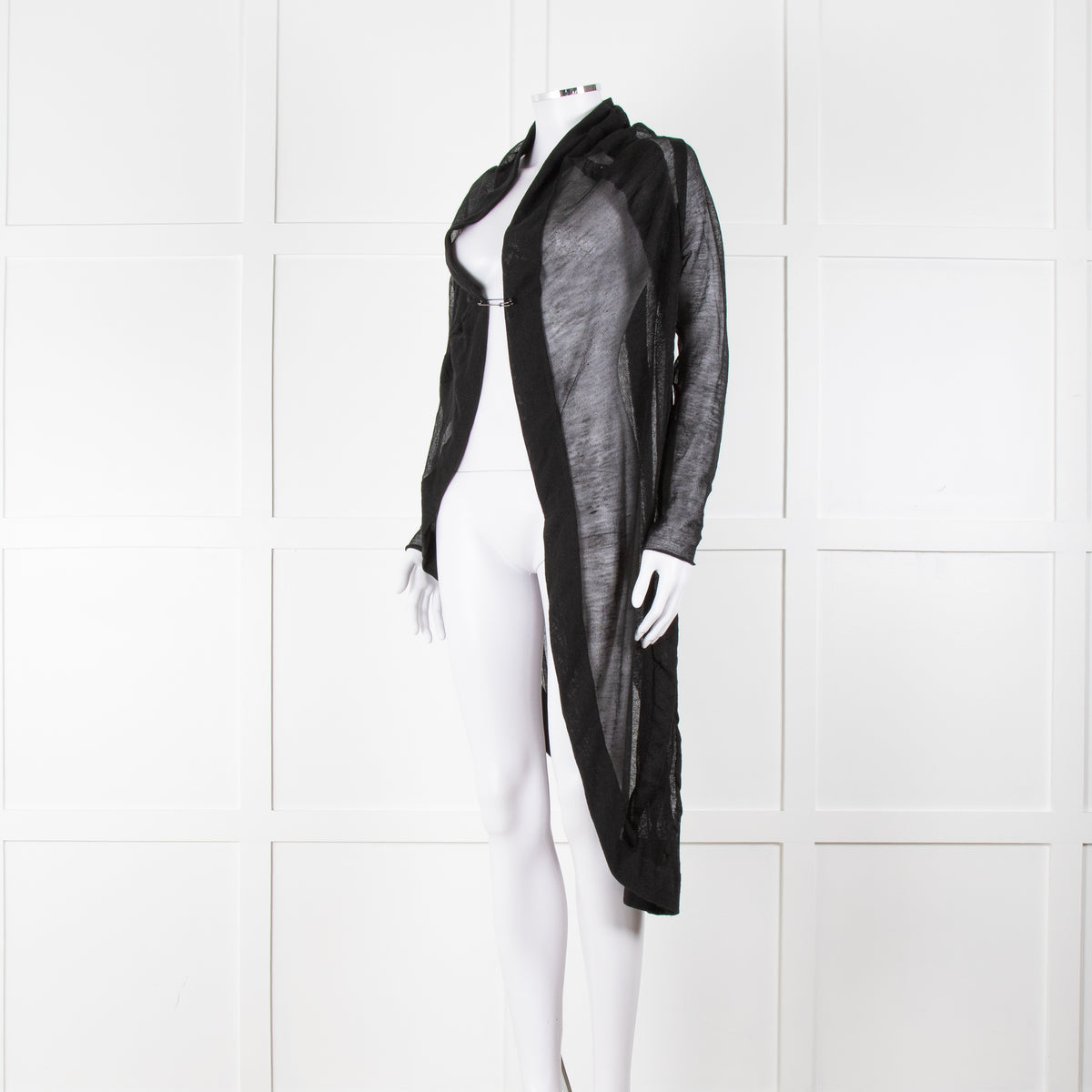 Sarah Pacini Black Sheer Draped Cardigan with Kilt Pin