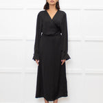 Ba&sh Black On Black Print Wrap Long Sleeve Dress