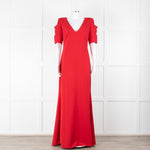 Badgley Mischka Red Full Length Gown with Fold Detail Sleeves