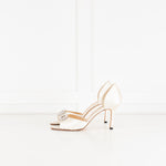 Manolo Blahnik Cream Satin Crystal Embellished Heeled Shoes
