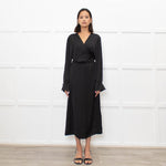 Ba&sh Black On Black Print Wrap Long Sleeve Dress