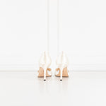 Manolo Blahnik Cream Satin Crystal Embellished Heeled Shoes