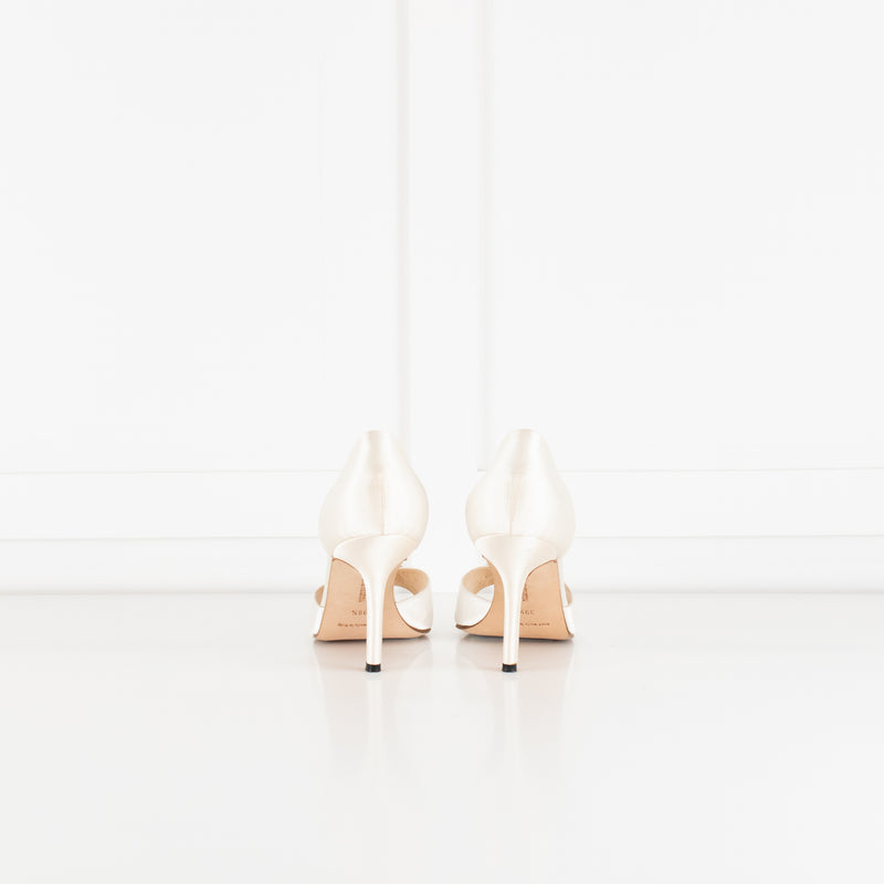 Manolo Blahnik Cream Satin Crystal Embellished Heeled Shoes