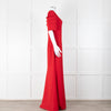Badgley Mischka Red Full Length Gown with Fold Detail Sleeves