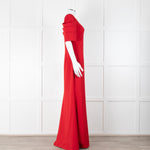 Badgley Mischka Red Full Length Gown with Fold Detail Sleeves
