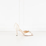 Manolo Blahnik Cream Satin Crystal Embellished Heeled Shoes