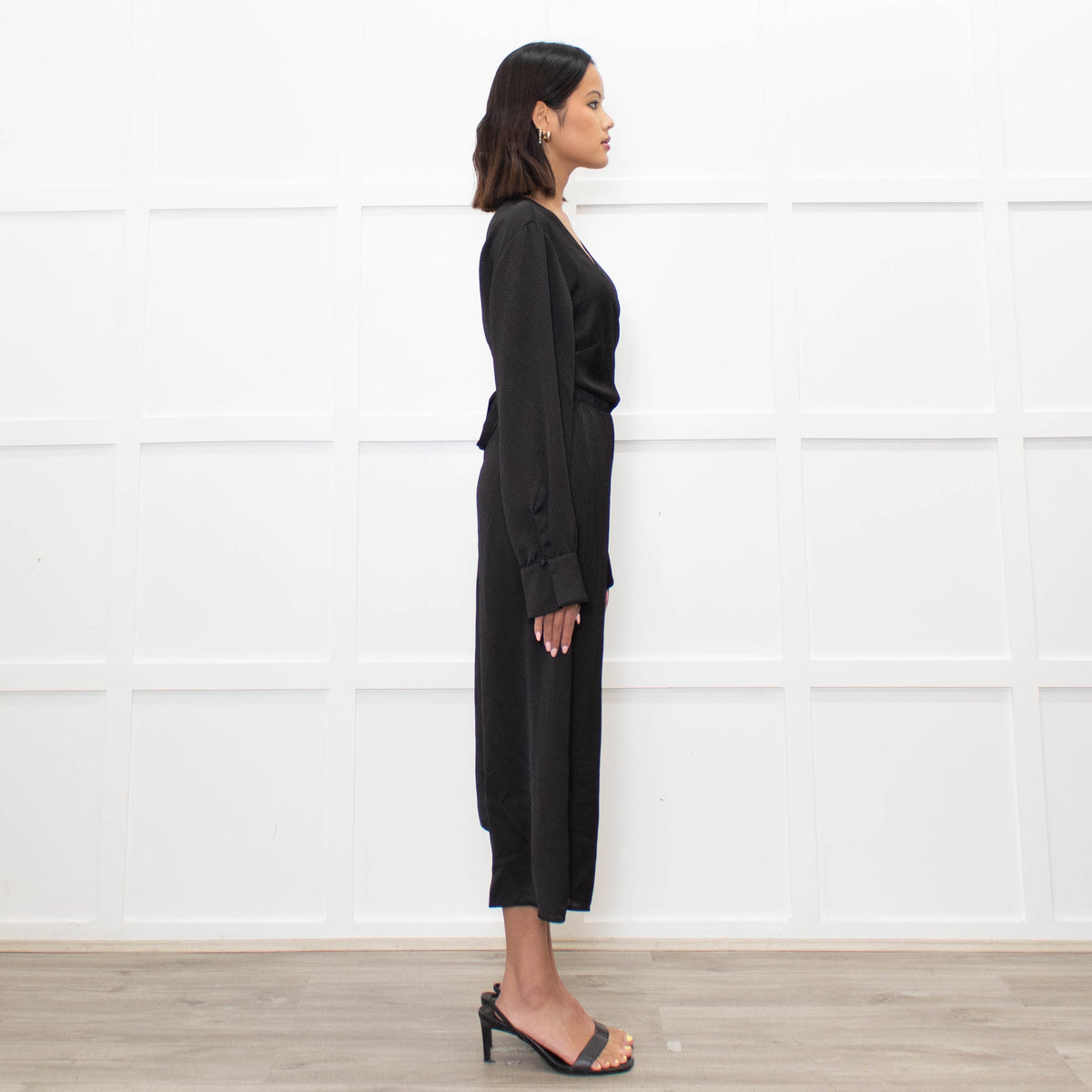 Ba&sh Black On Black Print Wrap Long Sleeve Dress