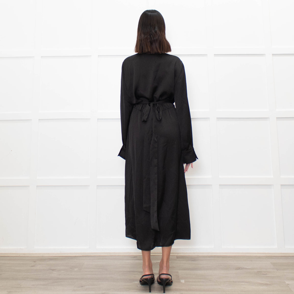 Ba&sh Black On Black Print Wrap Long Sleeve Dress