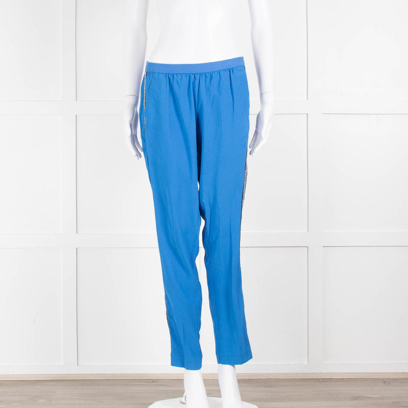 Zadig & Voltaire Blue Straight Leg Trousers With Logo Side Stripe