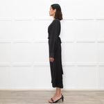 Ba&sh Black On Black Print Wrap Long Sleeve Dress