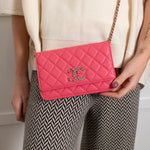 Chanel Pink Caviar Leather Wallet On Chain