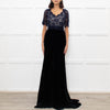 Libelula Black Velvet Navy Lace Top Short Sleeve Evening Dress