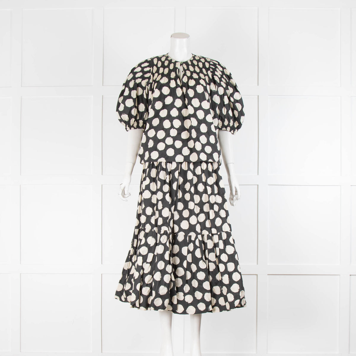 Sea New York Grey Cream Circle Cotton Peplum Skirt