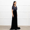 Libelula Black Velvet Navy Lace Top Short Sleeve Evening Dress