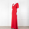 Badgley Mischka Red Full Length Gown with Fold Detail Sleeves