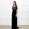 Libelula Black Velvet Navy Lace Top Short Sleeve Evening Dress