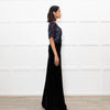 Libelula Black Velvet Navy Lace Top Short Sleeve Evening Dress