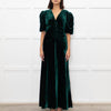 Cefinn Green Velvet Puff Sleeve Midi Dress