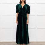 Cefinn Green Velvet Puff Sleeve Midi Dress
