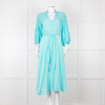 120% Lino Turquoise Belted Dress