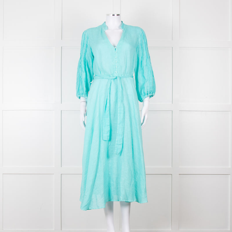 120% Lino Turquoise Belted Dress