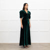Cefinn Green Velvet Puff Sleeve Midi Dress