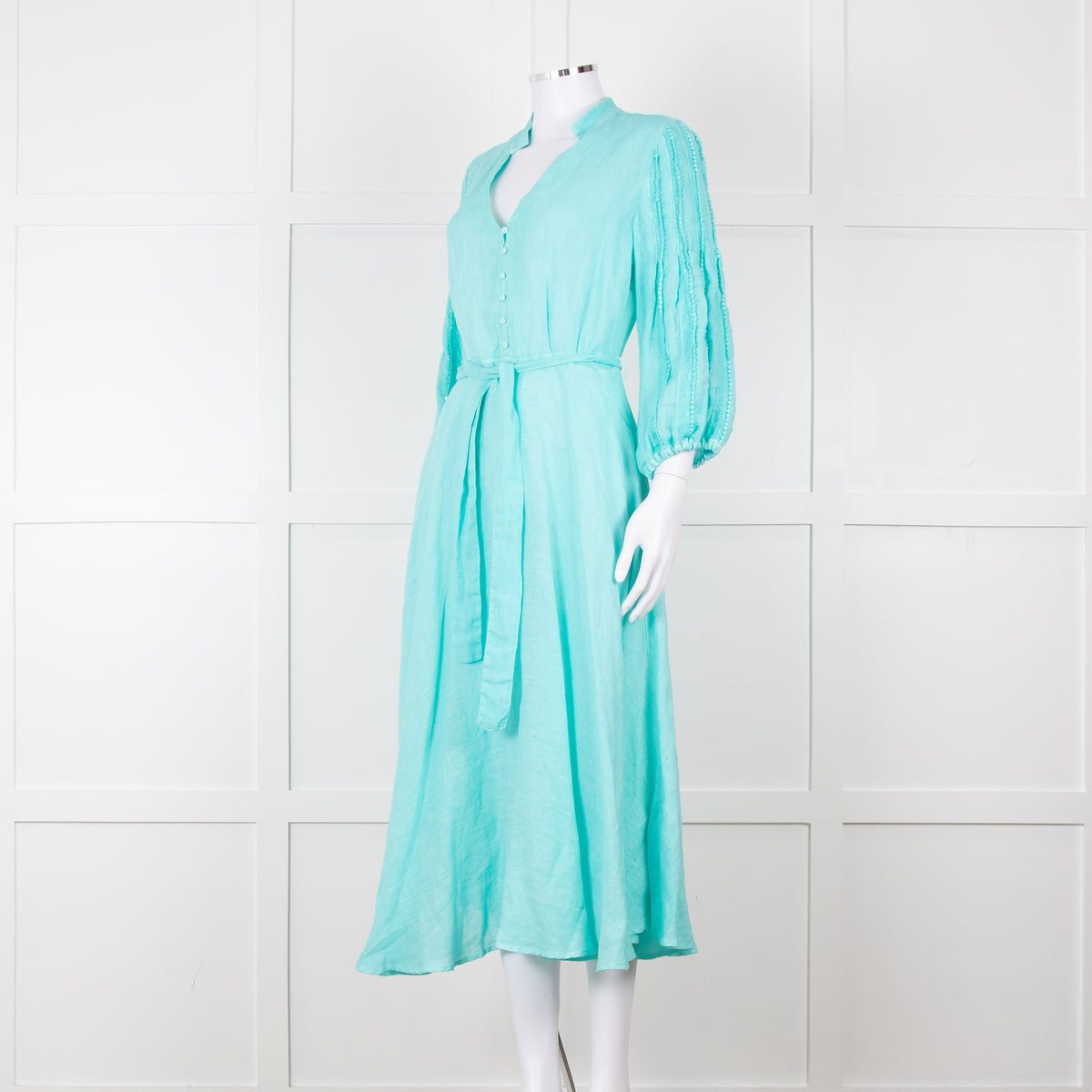 120% Lino Turquoise Belted Dress