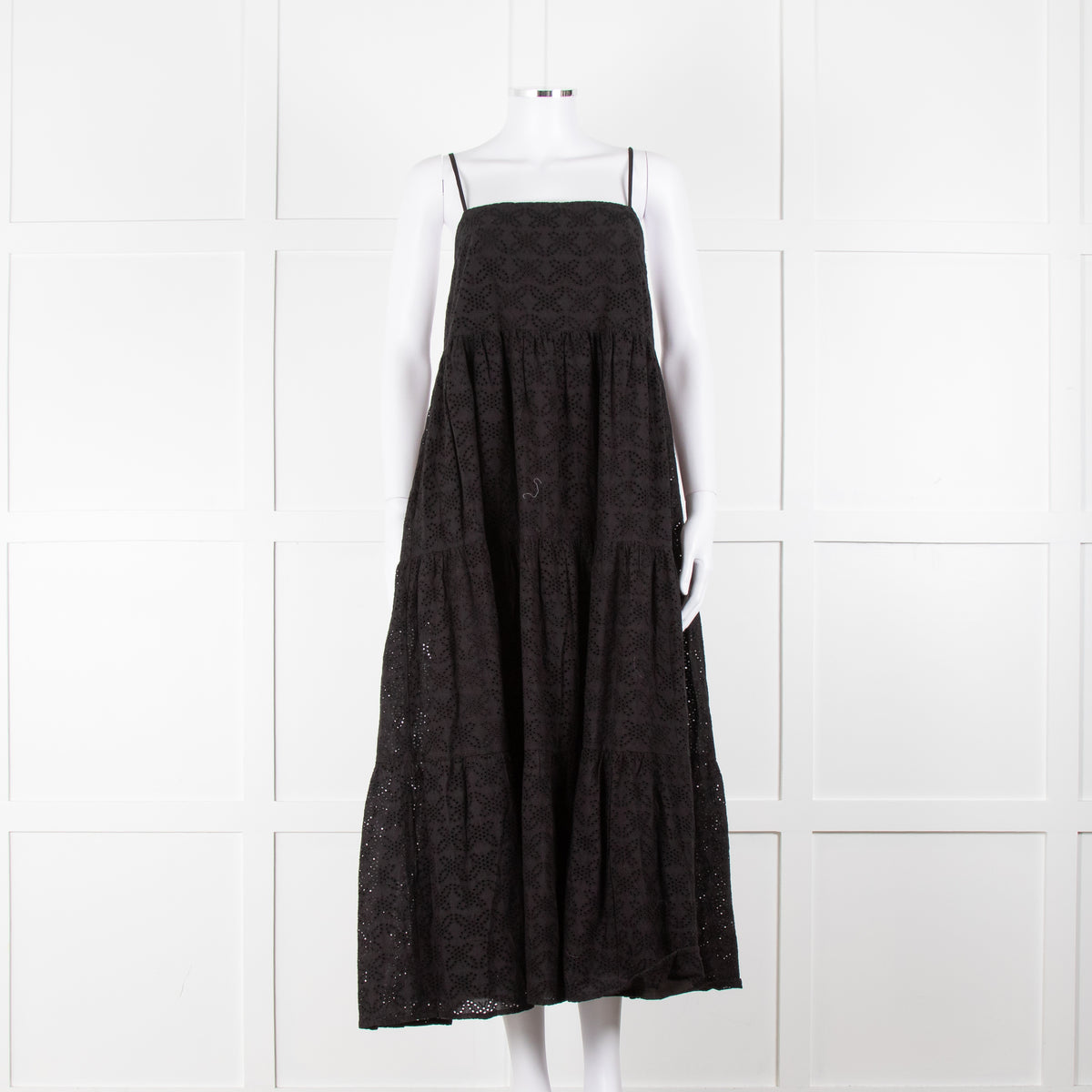 Seafolly Black Broderie Anglaise Tiered Strappy Midi Dress