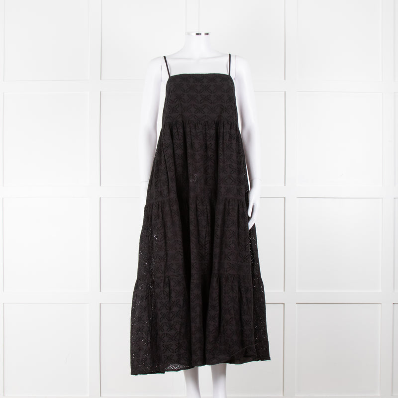 Seafolly Black Broderie Anglaise Tiered Strappy Midi Dress