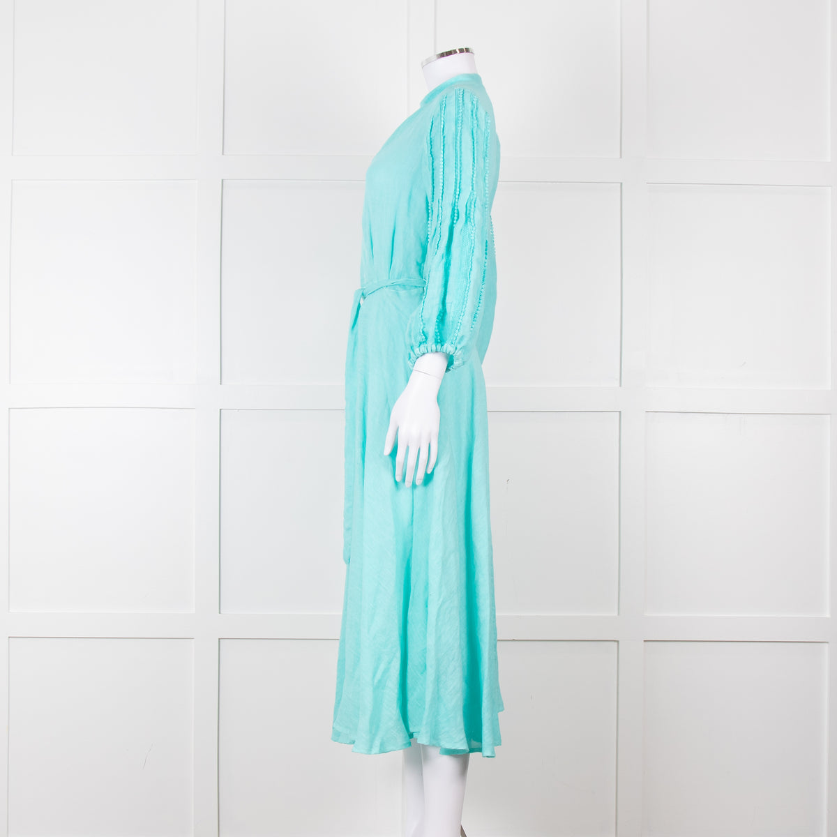 120% Lino Turquoise Belted Dress