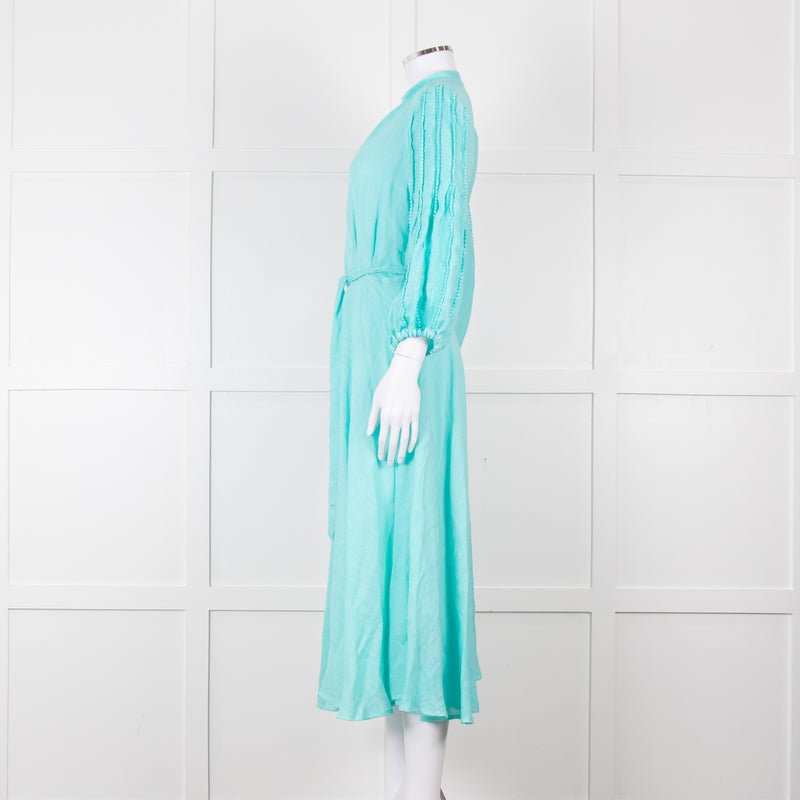 120% Lino Turquoise Belted Dress