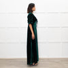 Cefinn Green Velvet Puff Sleeve Midi Dress