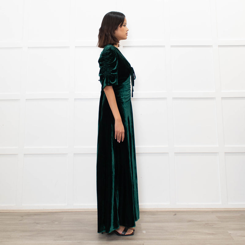 Cefinn Green Velvet Puff Sleeve Midi Dress