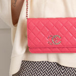 Chanel Pink Caviar Leather Wallet On Chain