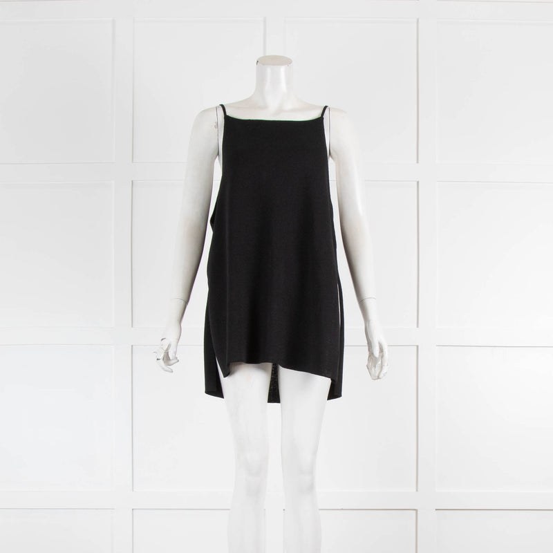 Sarah Pacini Black Spaghetti Strap Side Split Top