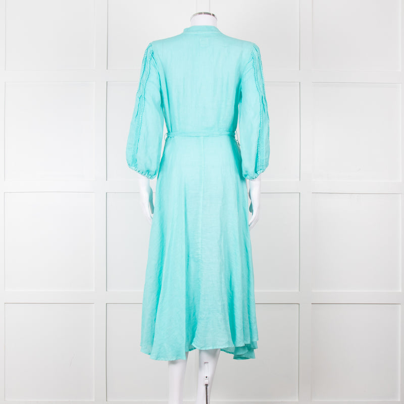 120% Lino Turquoise Belted Dress